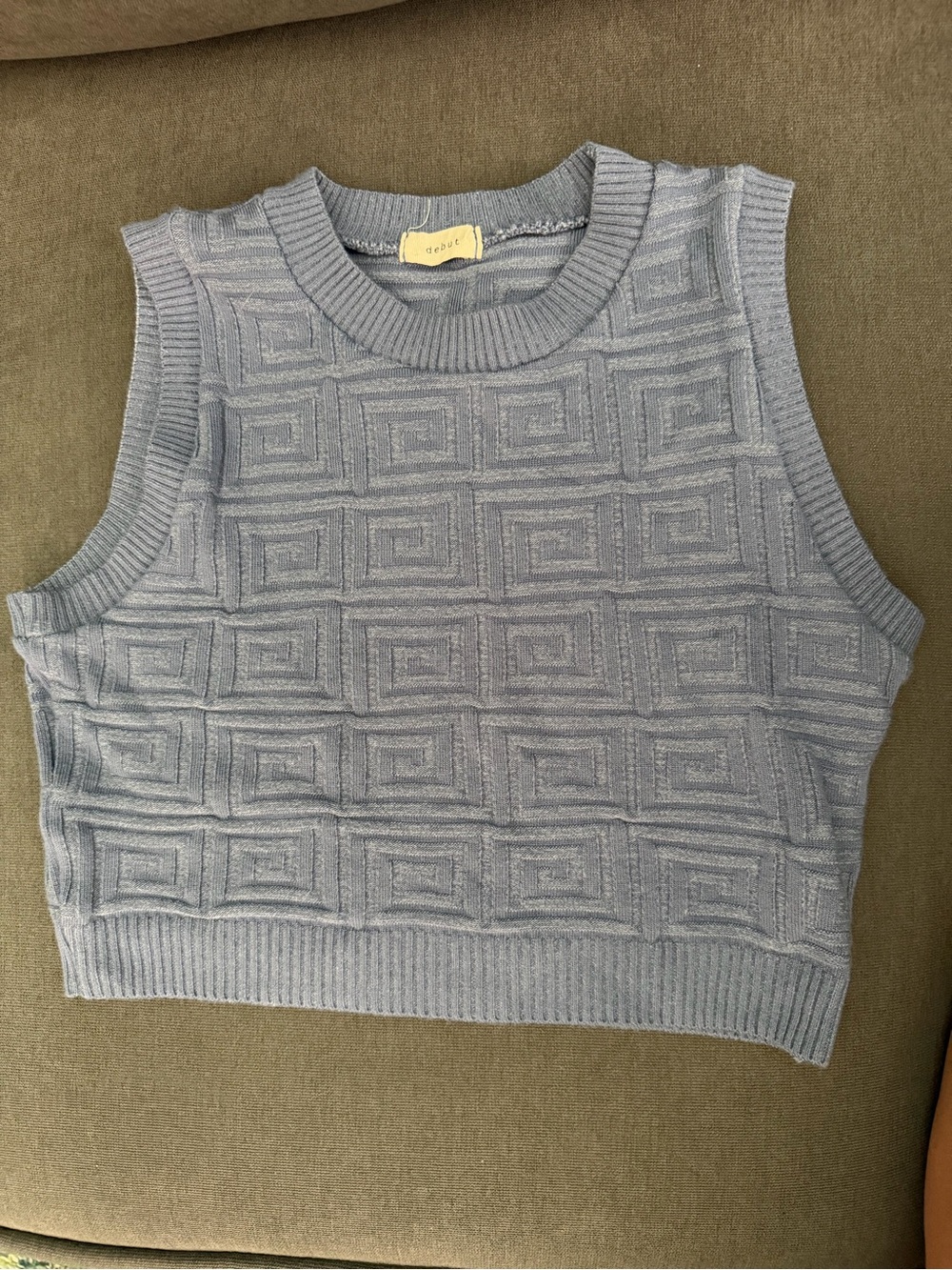 Sleeveless Textured Square Knit Crop Top - Blue